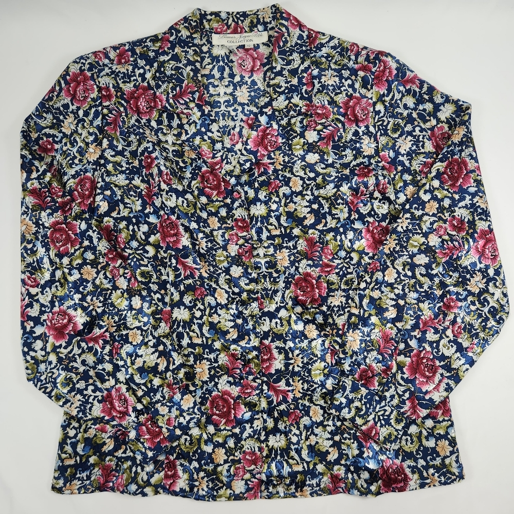 Vintage Laura & Jayne Petite Collection Colorful Floral Blouse Long Sleeve Sz 10